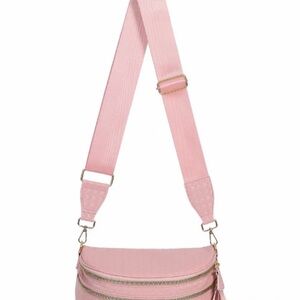 Pink Emmafy Gofree woven leather Crossbody with Adjustable Wide Strap